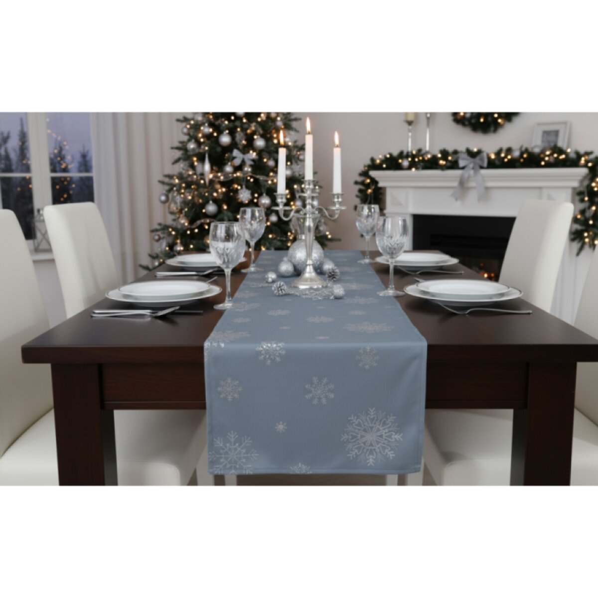 Vánoční běhoun na stůl SNOWFLAKE světle modrá 40x160 cm