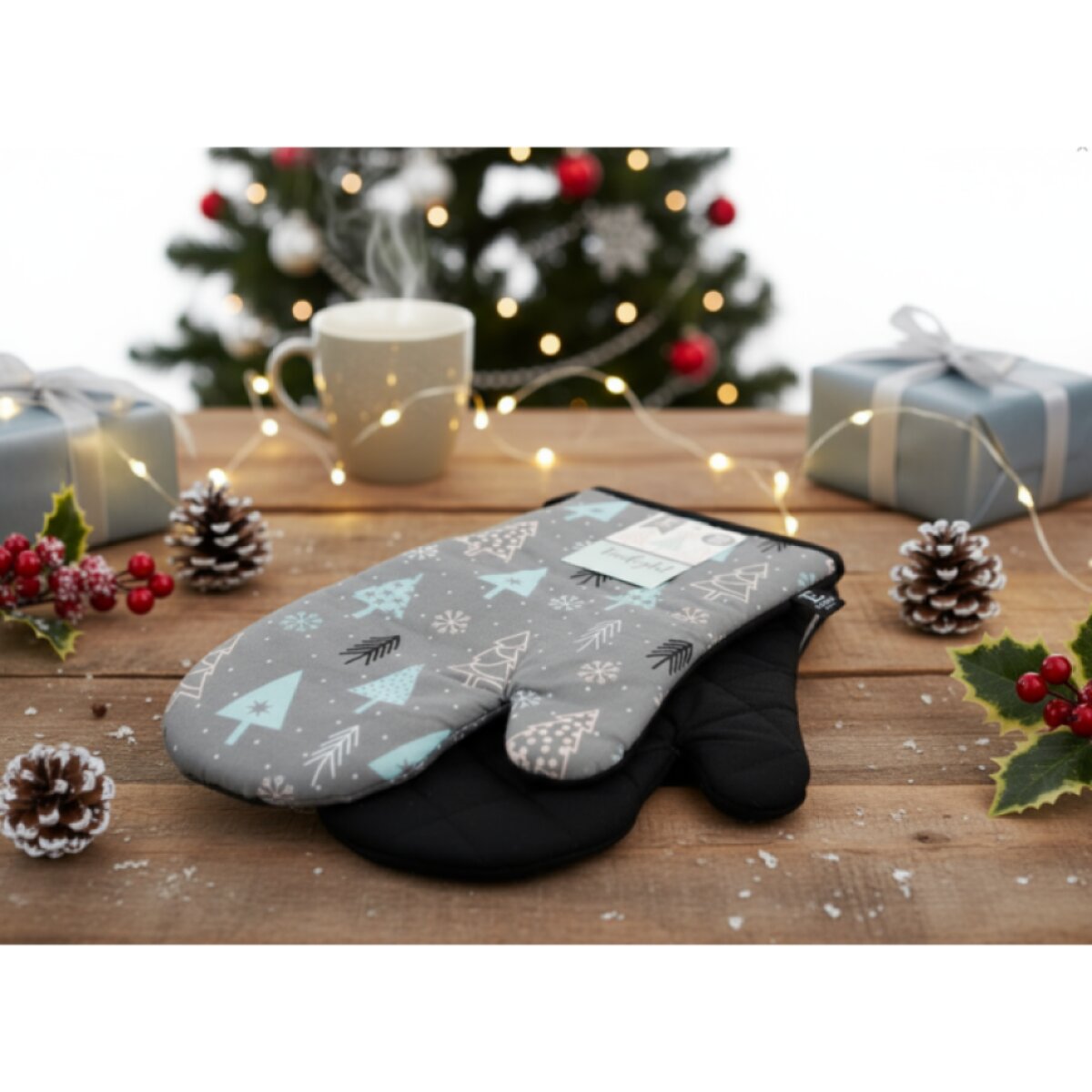 Vánoční kuchyňské rukavice TREELIGHT šedá 18x30 cm – 2 ks