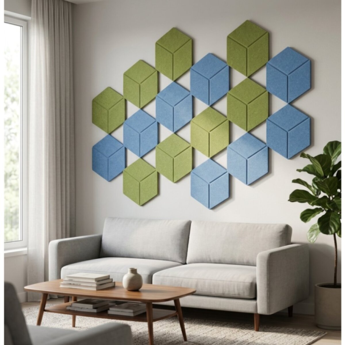 Dekorativní filcový nástěnný panel CROSS DESIGN modrá 40x46 cm hexagon - sada 2 ks
