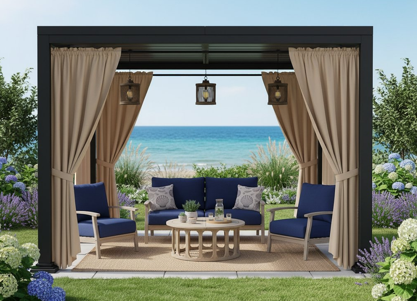 Venkovní zahradní závěs s tunýlkem BOGOTA béžová 07 různé rozměry MyBestHome