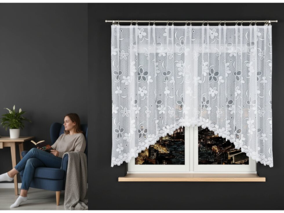 Dekorační oblouková krátká záclona na žabky RENATA 150 bílá 300x150 cm MyBestHome
