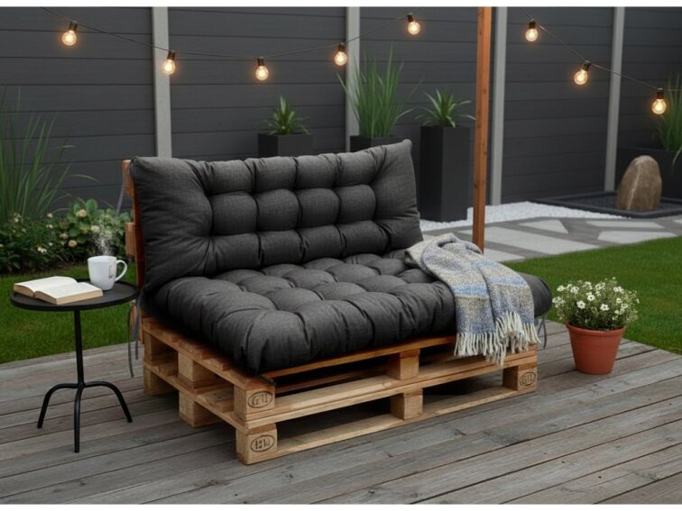 Paletové prošívané sezení PIETRO SET - sedák 120x80 cm, opěrka 120x40 cm, color 01 černá, Mybesthome