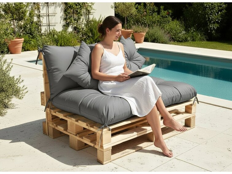 Polstr CARLOS color 23 šedá, sedák 120x80 cm, opěrka 120x40 cm, paletové prošívané sezení Mybesthome