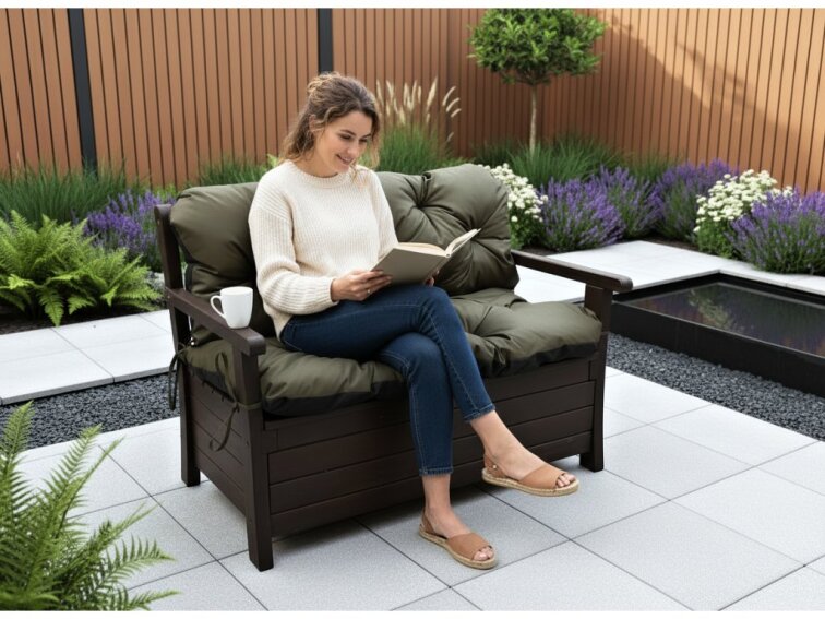 Prošívané sezení JONAS color 18 TMAVĚ ZELENÁ různé rozměry, polstr na zahradní lavici - sedák s opěrkou, Mybesthome