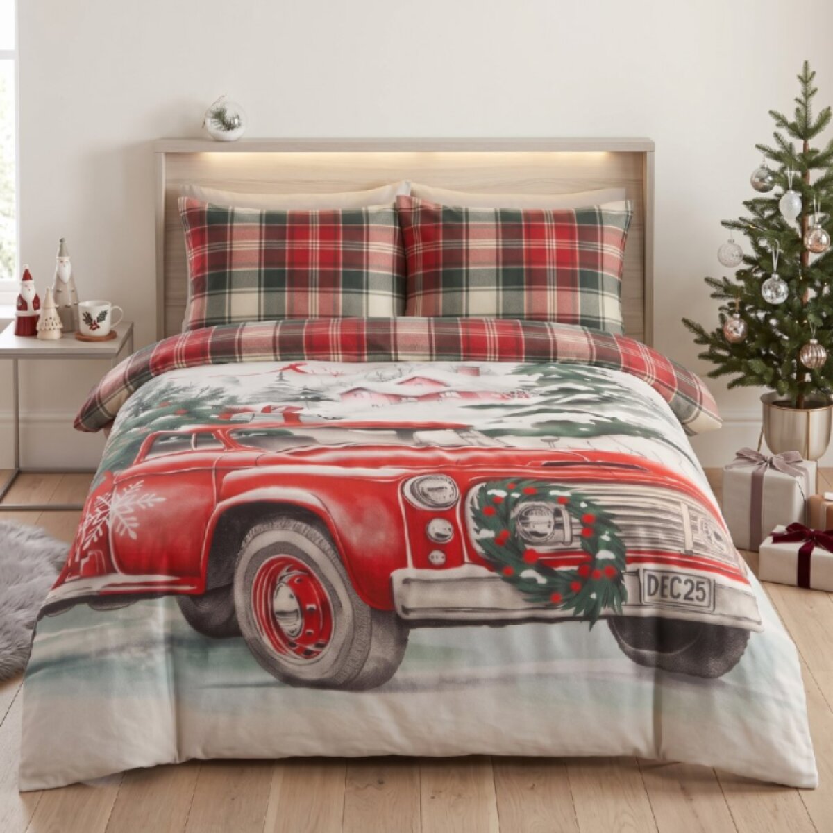 Vánoční bavlněné povlečení RED CAR 220×200 cm + 2× 70×80 cm