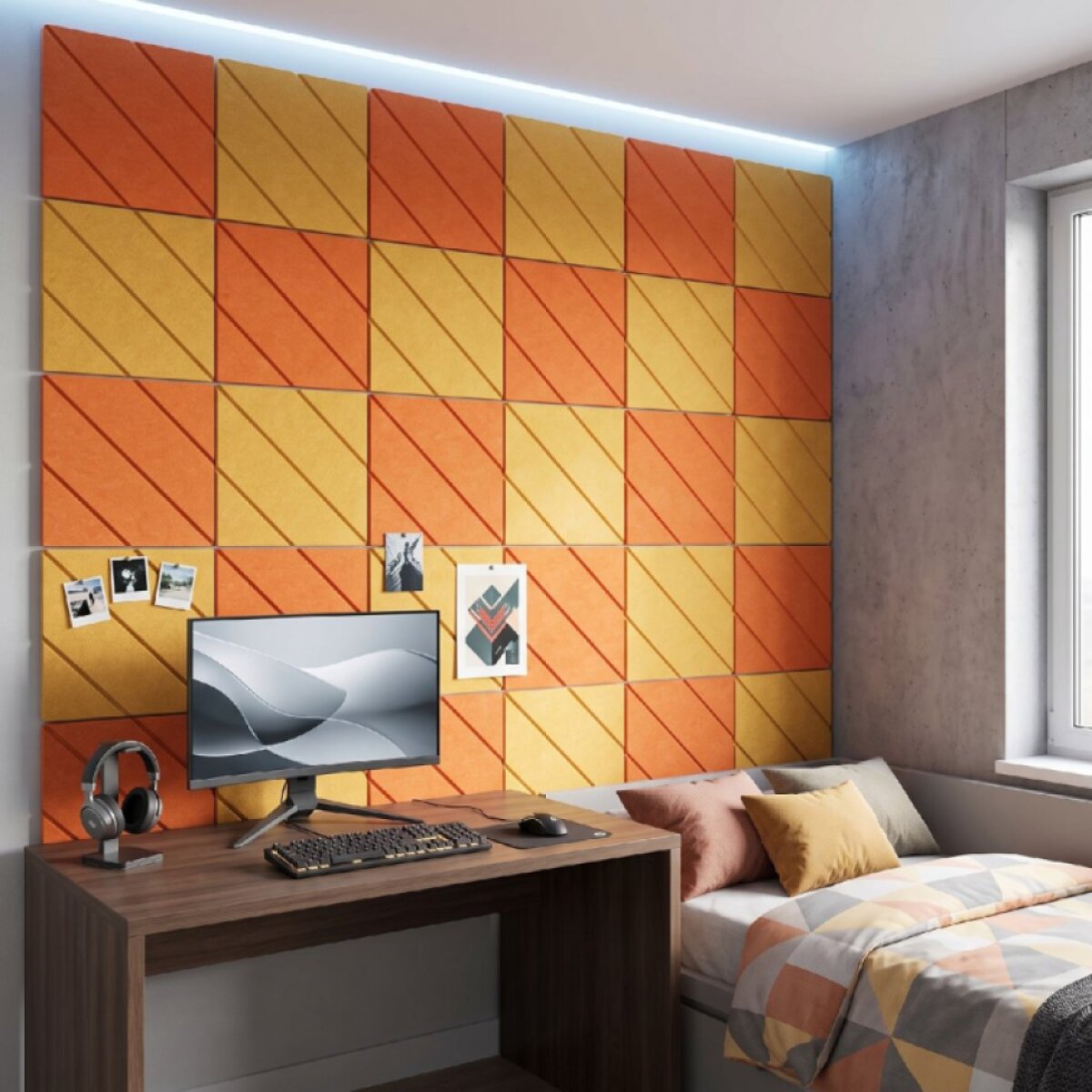 Dekorativní filcový nástěnný panel CROSS DESIGN pomerančová 40x40 cm čtverec - Cena za 2 kusy v balení