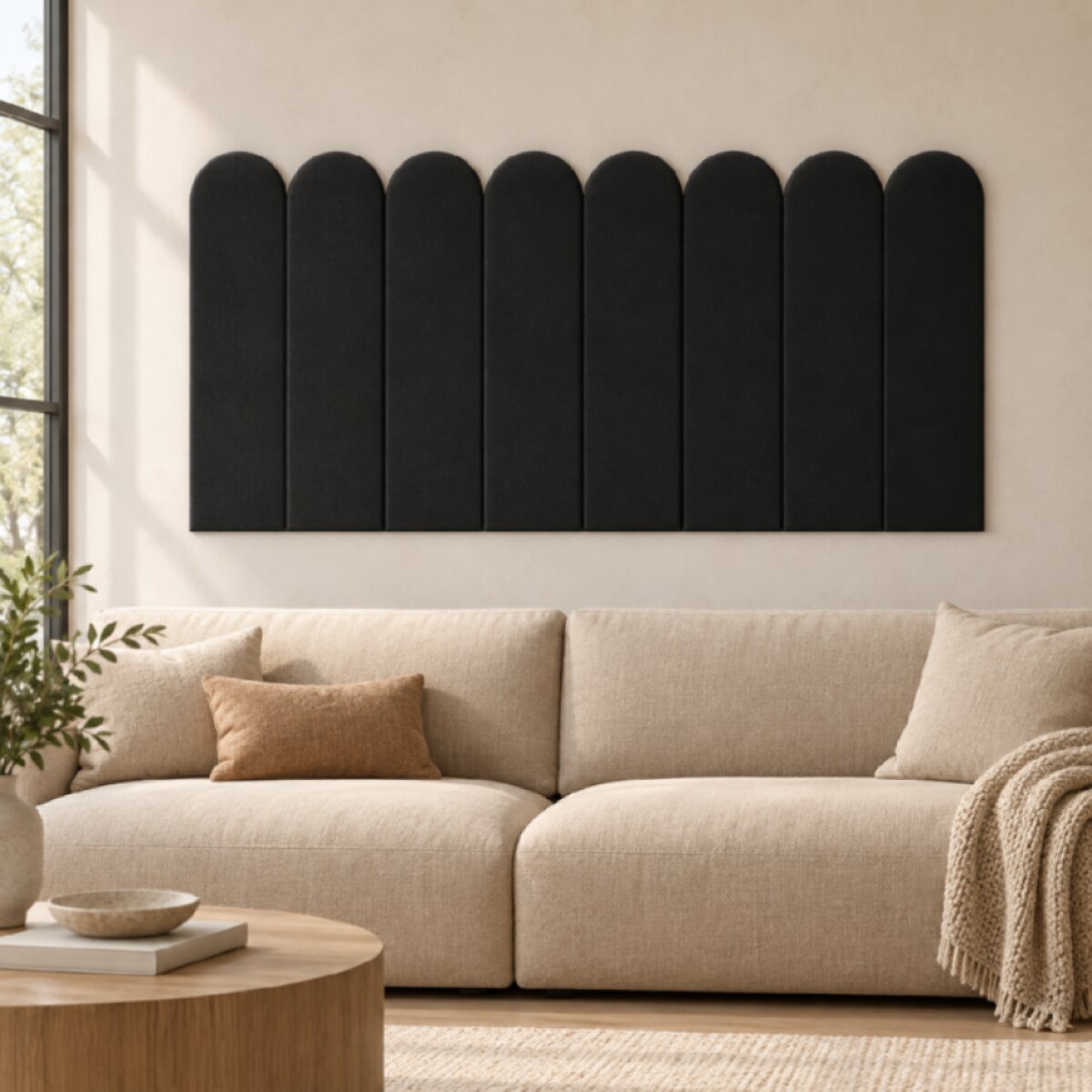 Čalouněný nástěnný panel různé rozměry x šířka 20 cm černá oblouk MyBestHome