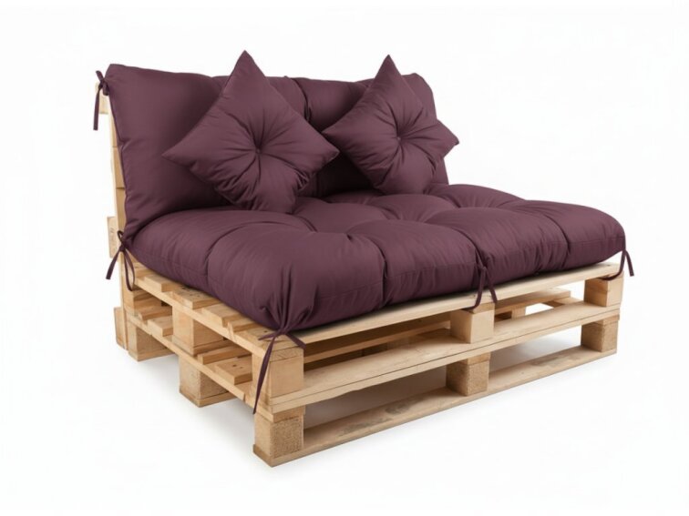 Polstr CARLOS color 15 švestková, sedák 120x80 cm, opěrka 120x40 cm, paletové prošívané sezení Mybesthome