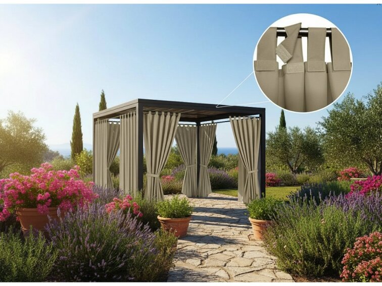 Venkovní zahradní závěs s poutky na suchý zip LISBOA béžová 07 různé rozměry Mybesthome