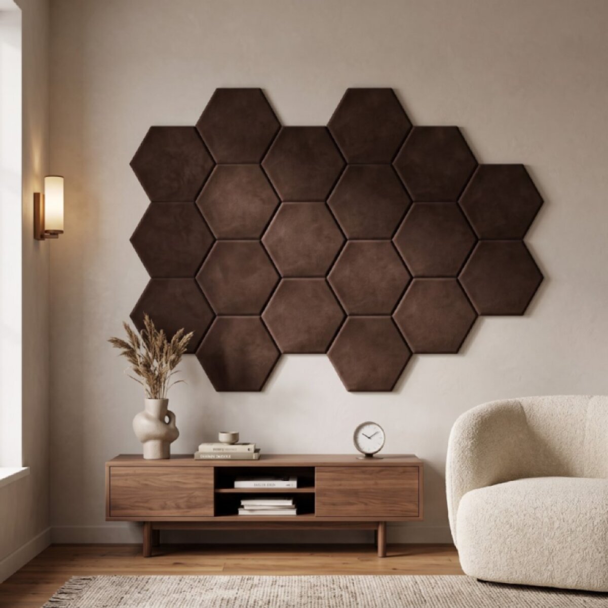 Čalouněný nástěnný panel HEXAGON více rozměrů hnědá MyBestHome