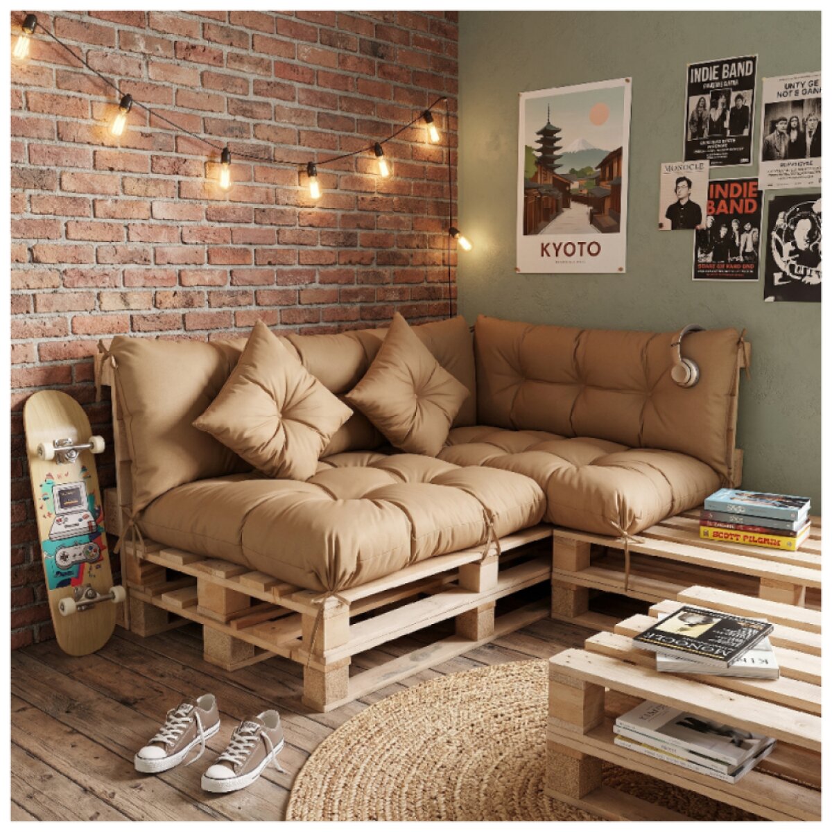 Interiérový polstr na palety CHILL ZONE 44 relax, gaming, mladé bydlení cappuccino Mybesthome