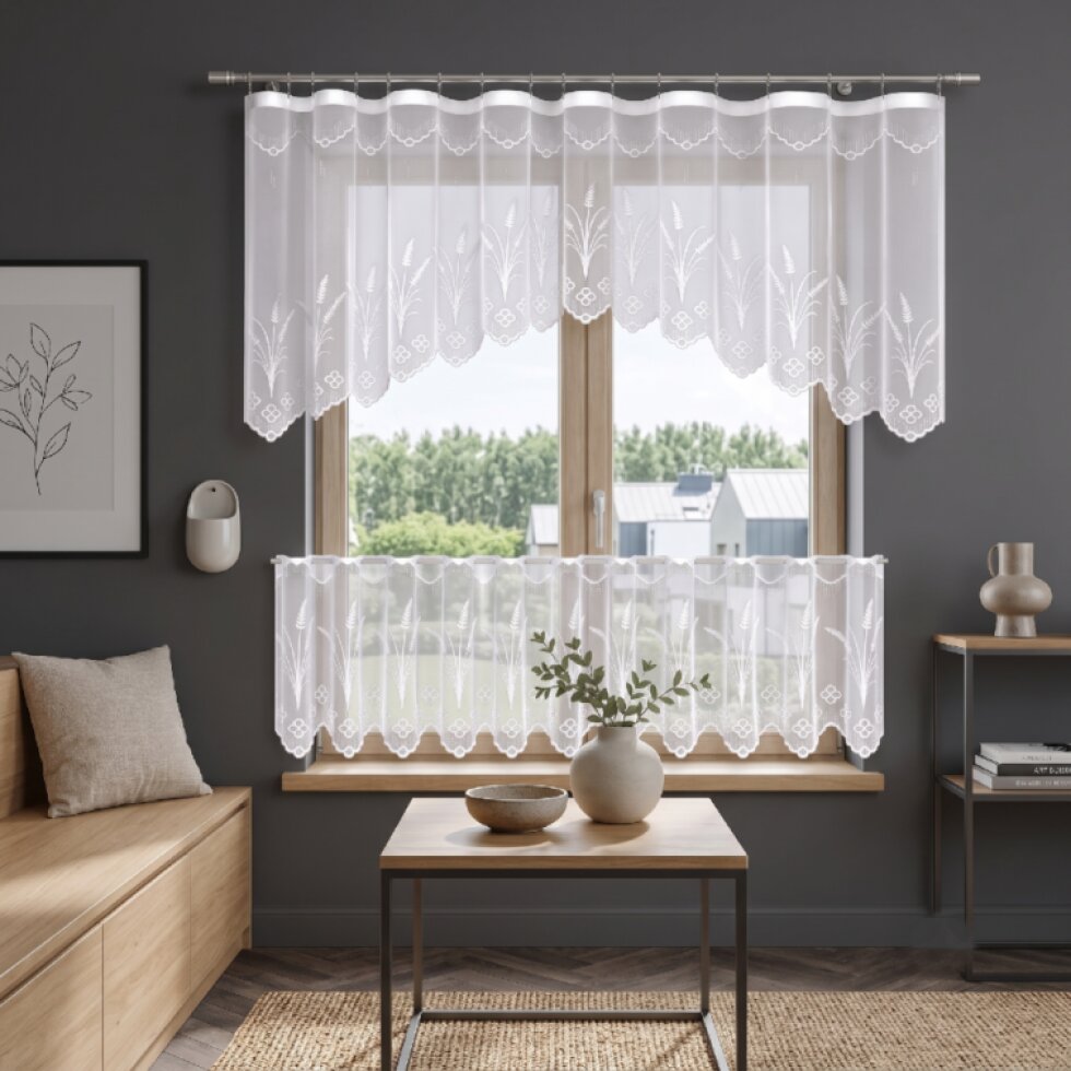 SET 2 KUSY - Dekorační vitrážová žakárová záclona POUR bílá 300x80 cm + 300x45 cm (cena za 2 kusy) MyBestHome