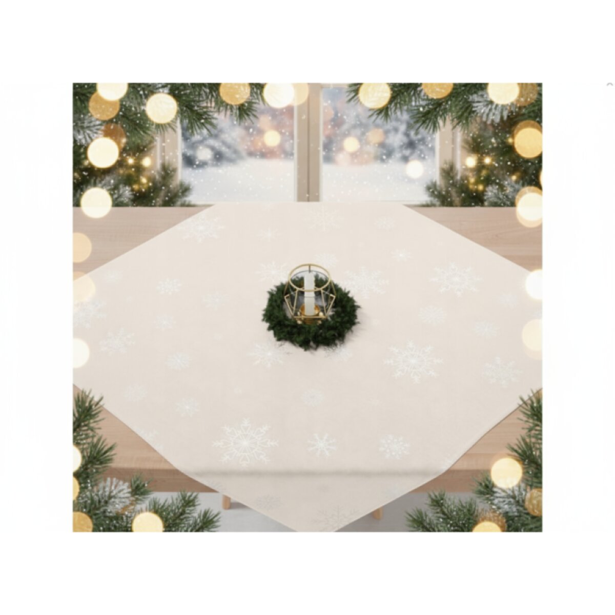 Vánoční ubrus na stůl SNOWFLAKE krémová/stříbrná 85x85 cm