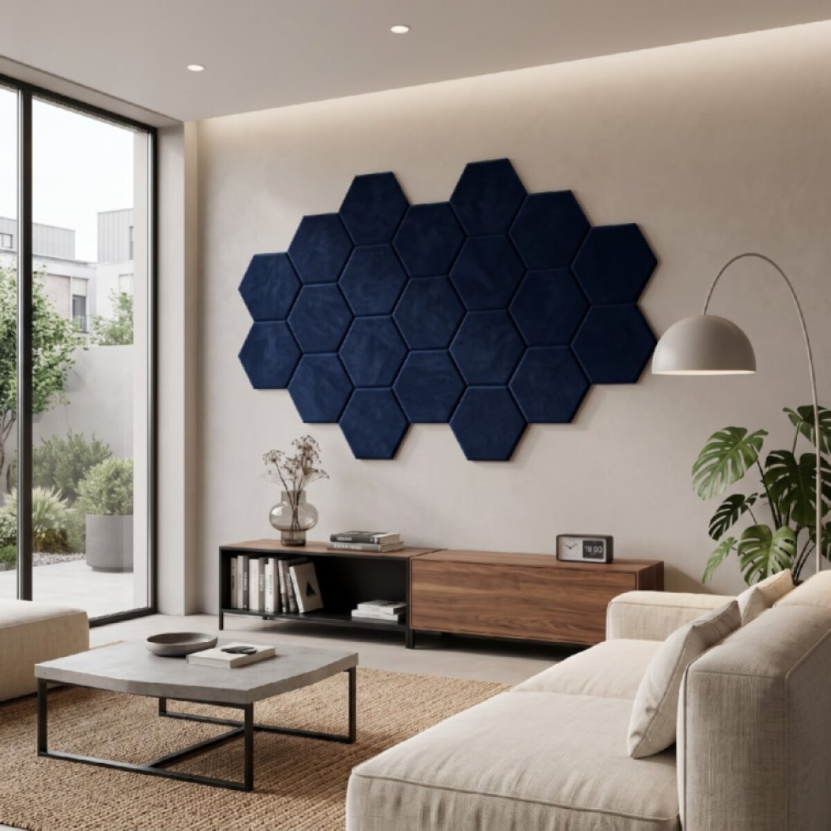 Čalouněný nástěnný panel HEXAGON více rozměrů tmavě modrá MyBestHome