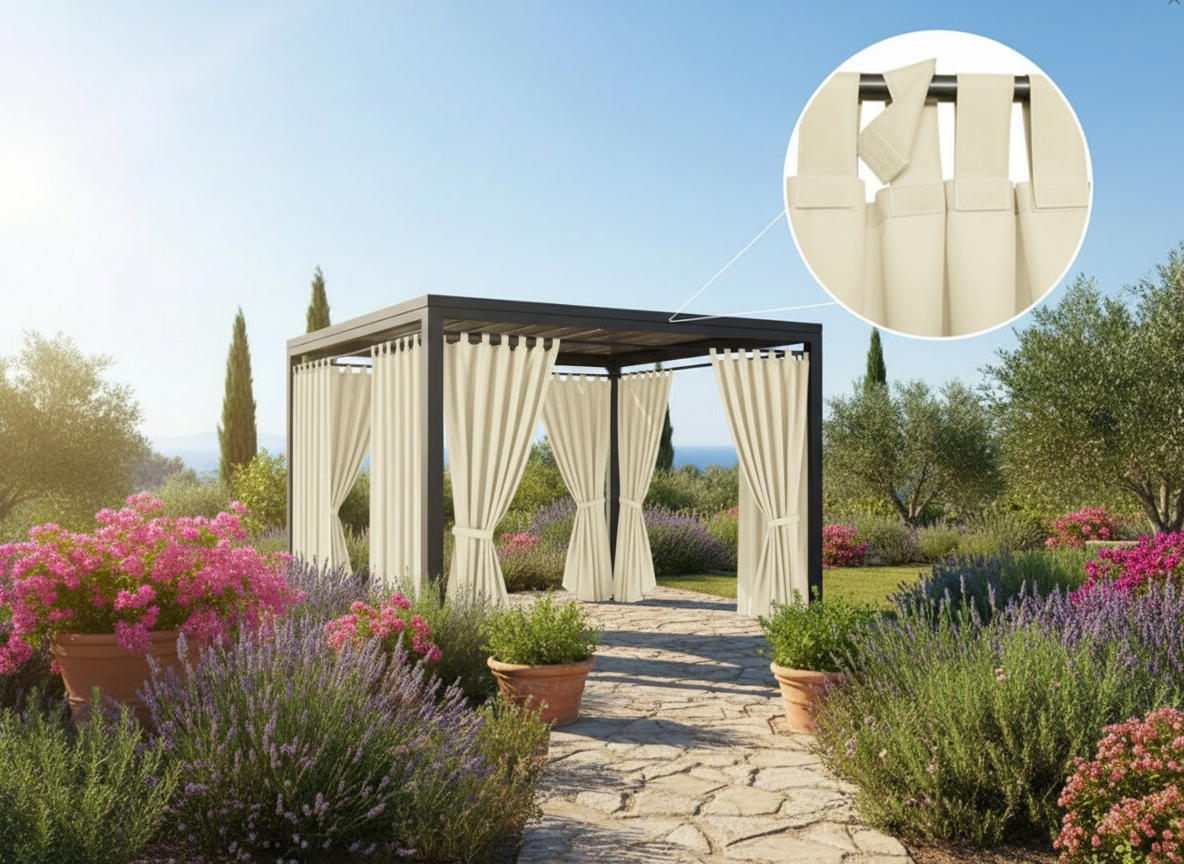 Venkovní zahradní závěs s poutky na suchý zip LISBOA světle krémová 06 různé rozměry Mybesthome