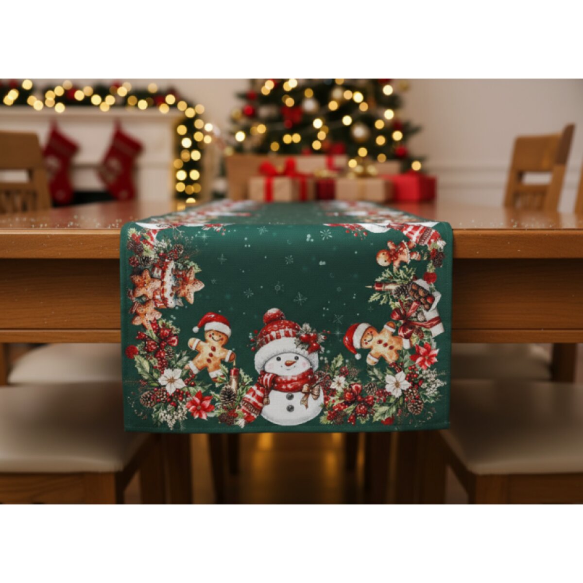 Vánoční běhoun na stůl XMAS PARTY zelená 40x140 cm