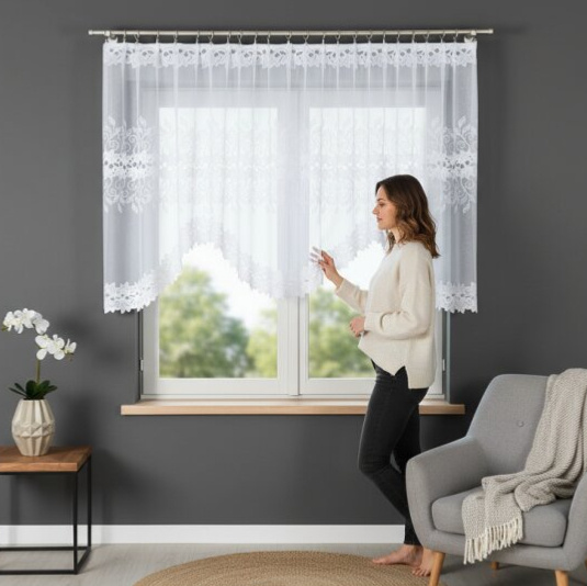 Dekorační oblouková krátká záclona na žabky BASTIA 120 bílá 300x120 cm MyBestHome