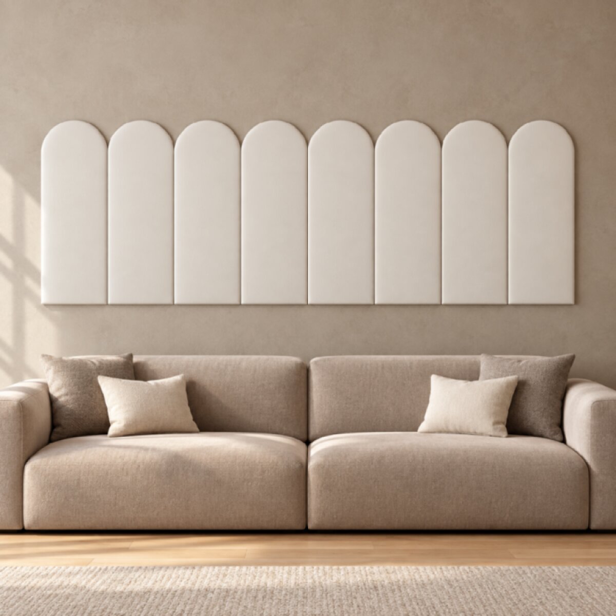 Čalouněný nástěnný panel s EKO KŮŽÍ různé rozměry x šířka 30 cm krémová oblouk MyBestHome