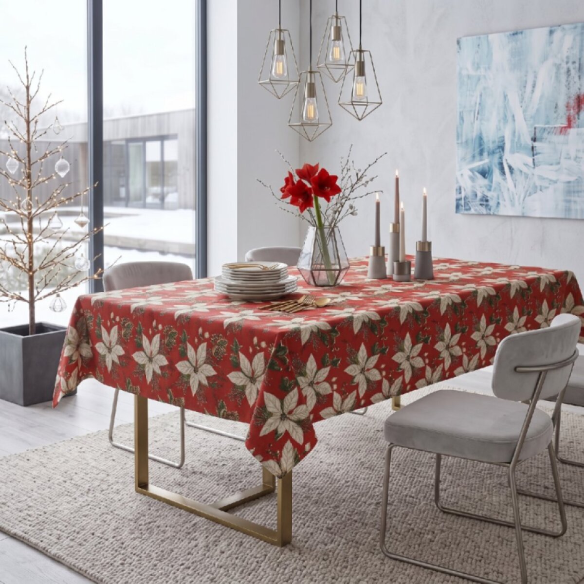 Vánoční ubrus na stůl NATALE MAGIC II. červená motiv D 130x170 cm