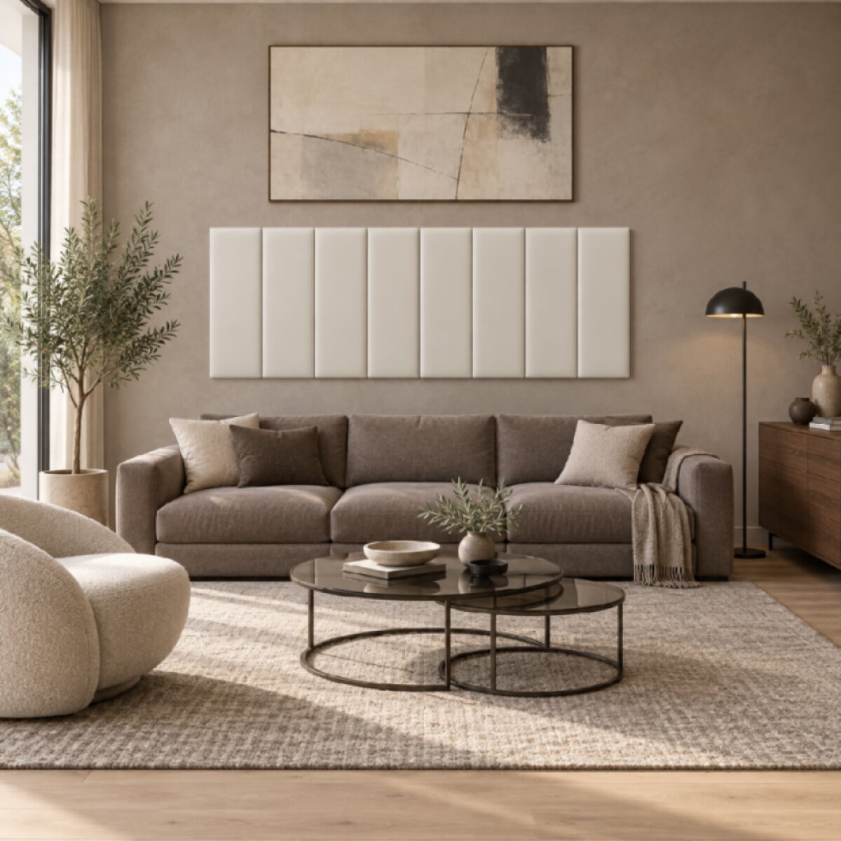 Čalouněný nástěnný panel s EKO KŮŽÍ různé rozměry x šířka 20 cm krémová obdélník MyBestHome