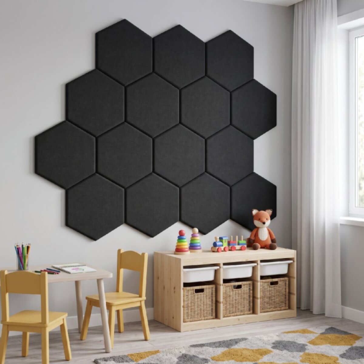 Čalouněný nástěnný panel HEXAGON více rozměrů černá MyBestHome