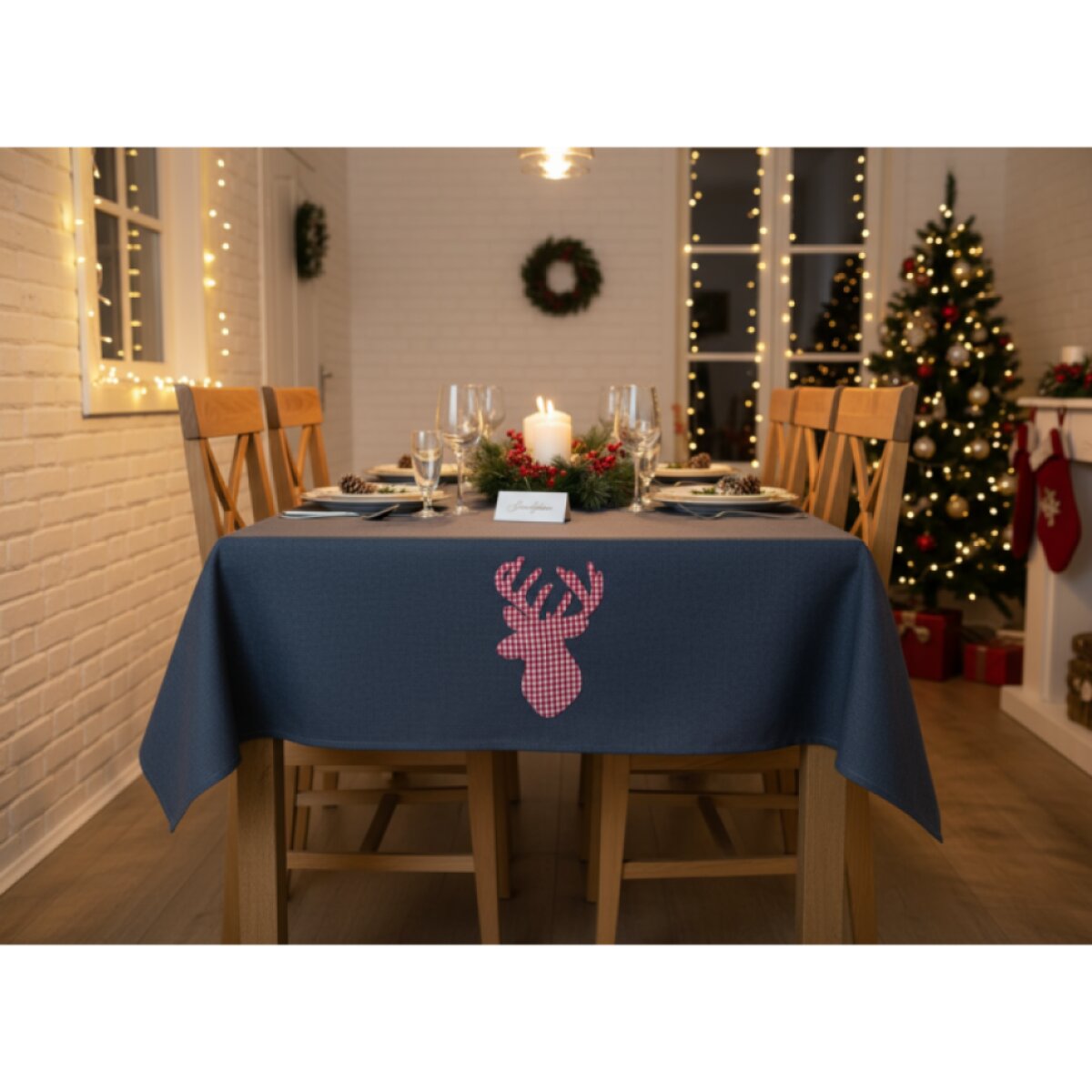Vánoční ubrus na stůl CHRISTMAS DEER šedá 110x160 cm