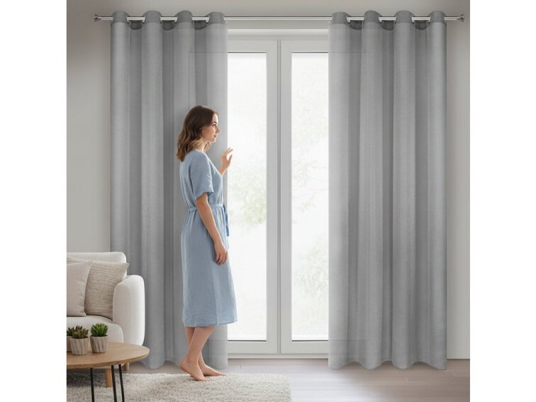Dekorační dlouhá záclona s kroužky s jemnou stukturou STELLA 140x250 cm šedá (cena za 1 kus) MyBestHome