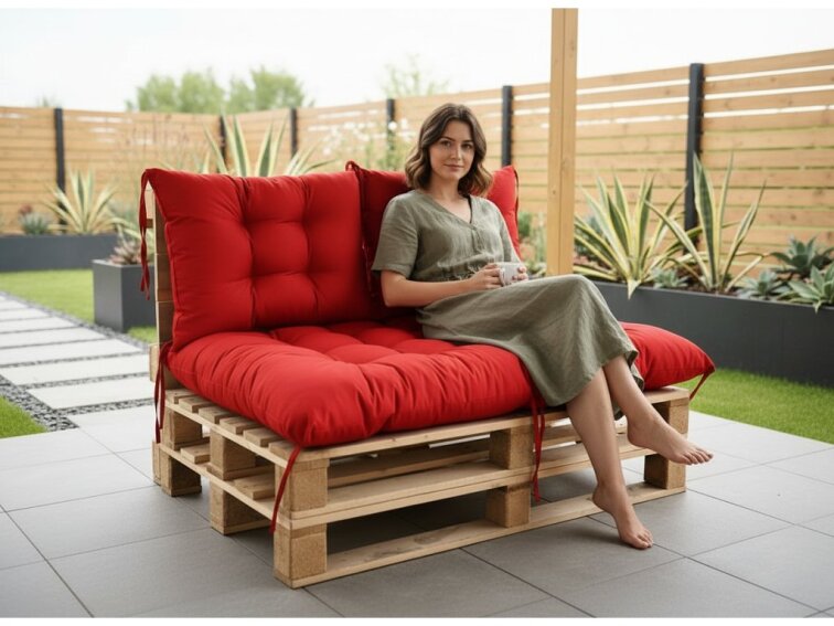 Paletové prošívané sezení MATTEO SET - sedák 120x80 cm, 2x opěrka 60x40 cm, červená color 11, Mybesthome