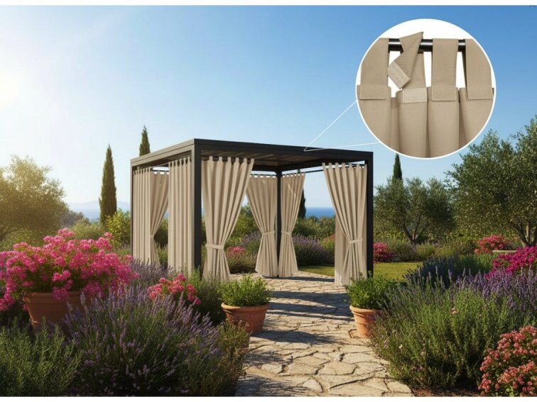 Venkovní zahradní závěs s poutky na suchý zip LISBOA světle béžová 03 různé rozměry Mybesthome