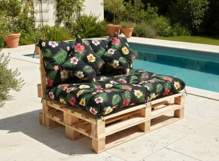 Polstr LUCA vzorovaný SET - DESIGN 74 - sedák 120x80 cm, opěrka 120x40 cm, 2x polštáře 30x30 cm, paletové prošívané sezení Mybesthome