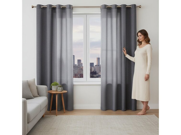 Dekorační dlouhá záclona s kroužky s jemnou stukturou STELLA 140x250 cm tmavě fialová (cena za 1 kus) MyBestHome