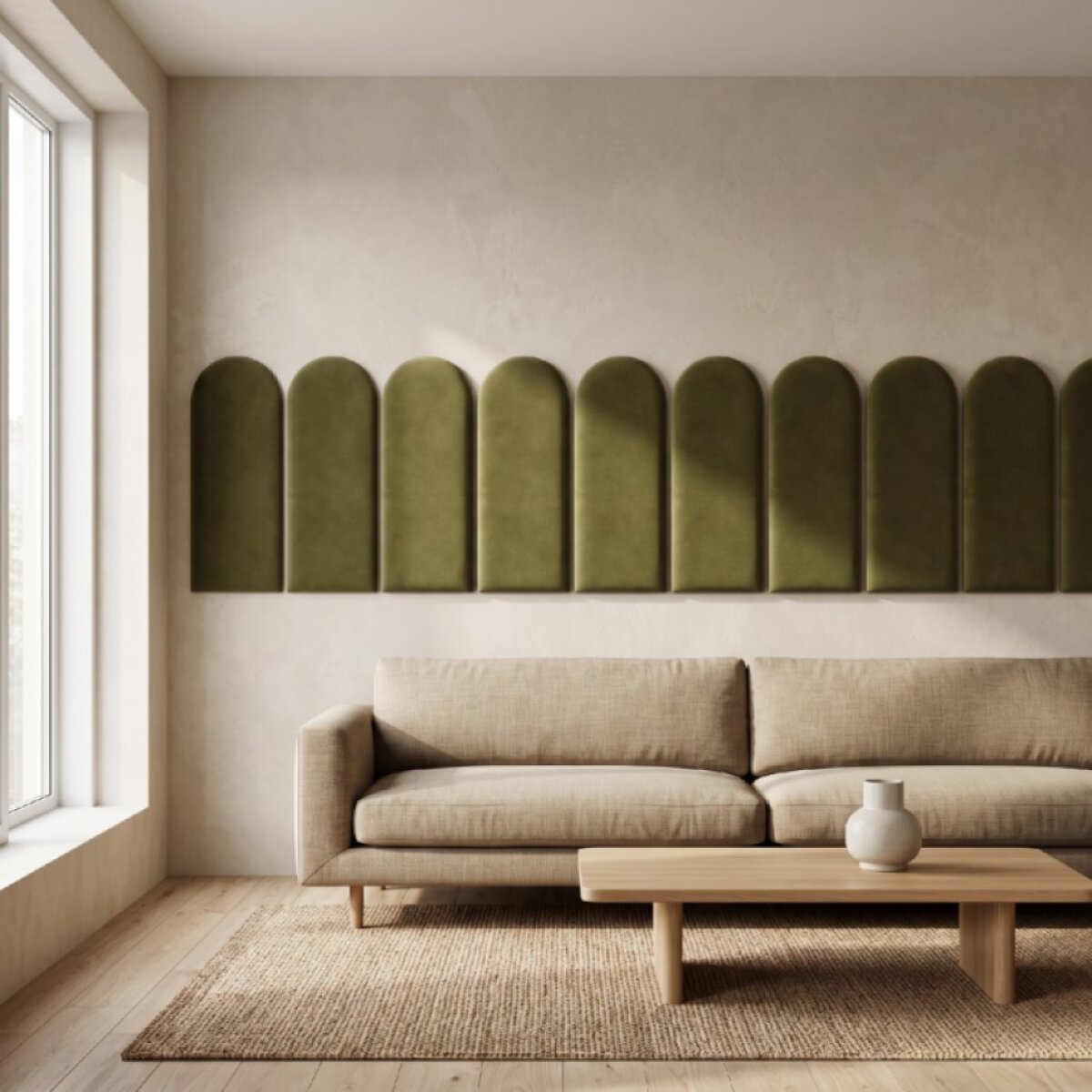 Čalouněný nástěnný panel různé rozměry x šířka 30 cm khaki oblouk MyBestHome