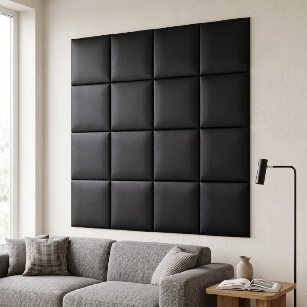 Čalouněný nástěnný panel s EKO KŮŽÍ různé rozměry černá čtverec MyBestHome