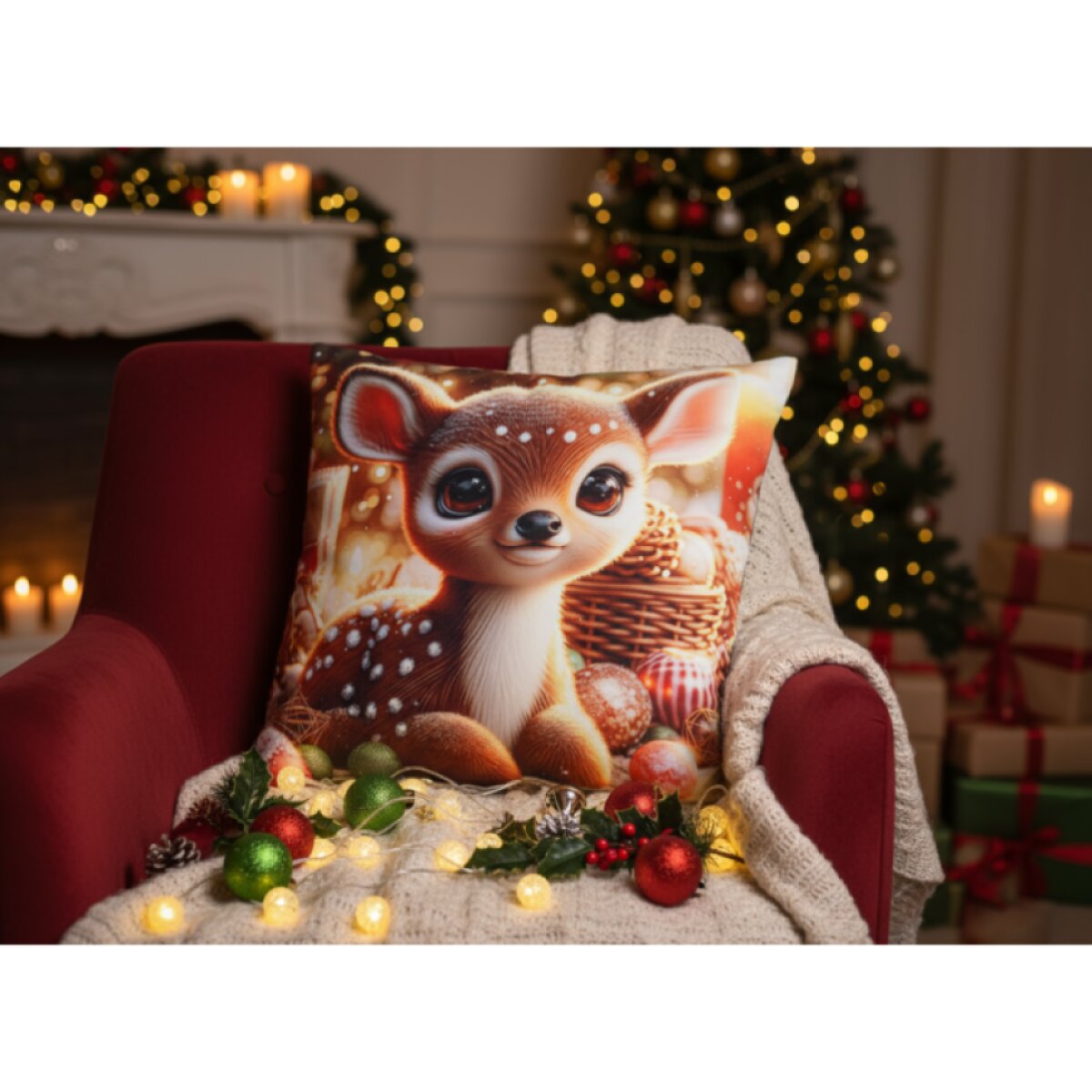 Vánoční povlak na polštář CHRISTMAS DEER motiv V. 40x40 cm