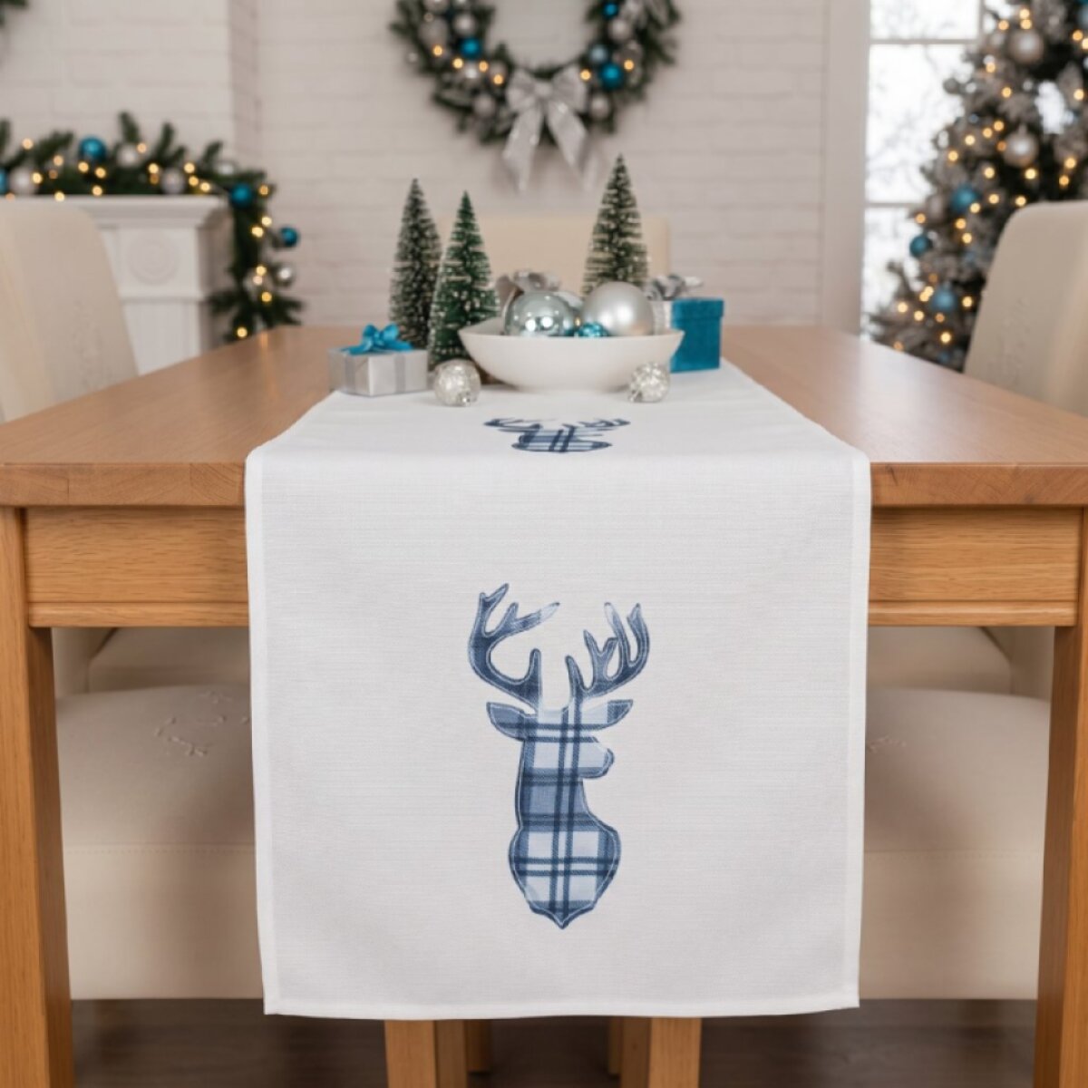Vánoční běhoun na stůl CHRISTMAS DEER bílá 35x175 cm