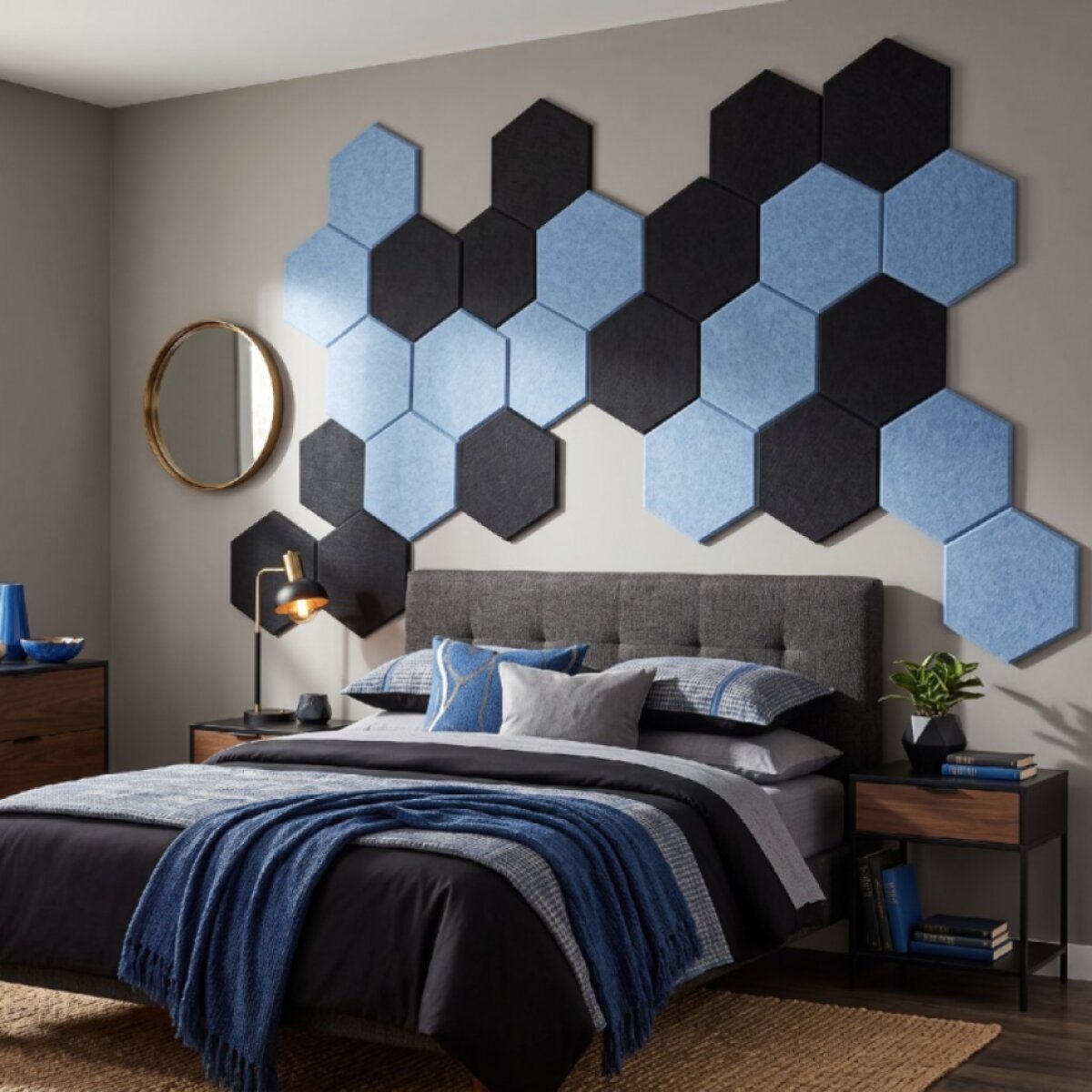 Dekorativní filcový nástěnný panel CROSS modrá 40x46 cm hexagon - sada 2 ks