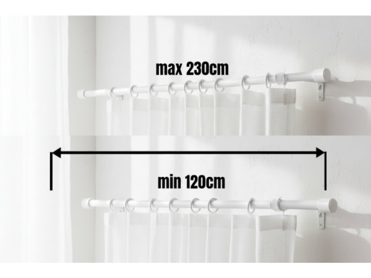 Kovová teleskopická garnýž VINCENZO bílá 120-230 cm Ø 16/19 mm jednořadá Mybesthome