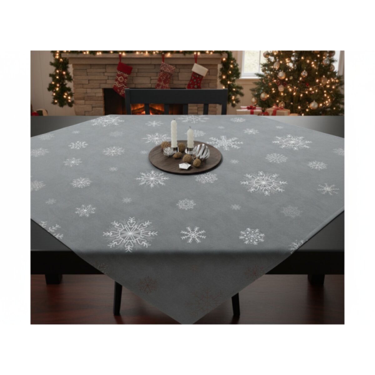 Vánoční ubrus na stůl SNOWFLAKE světle šedá 85x85 cm