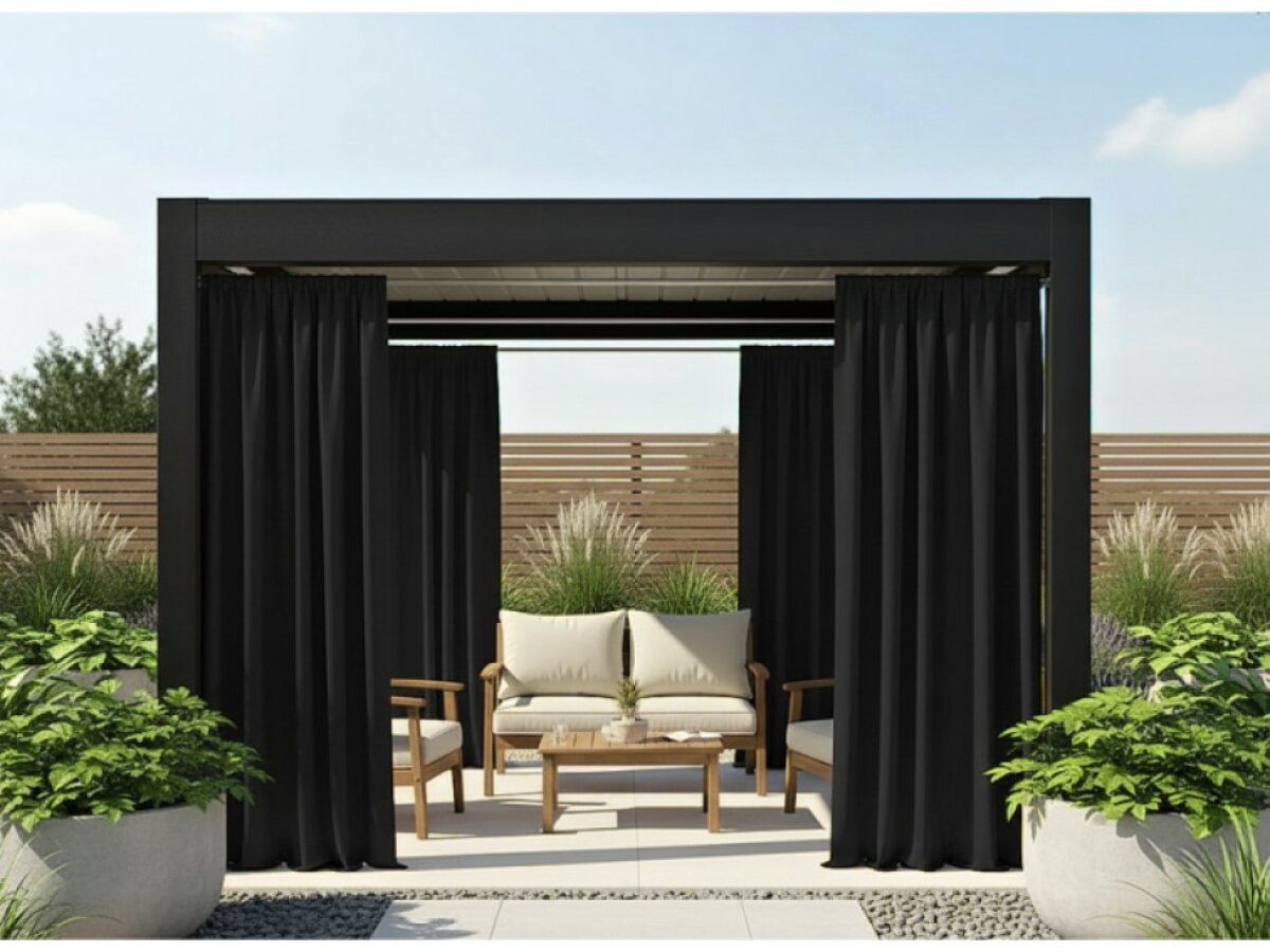 Venkovní zahradní závěs s kroužky GARDENIA TAPE černá, šířka 140 cm výška různé rozměry Mybesthome