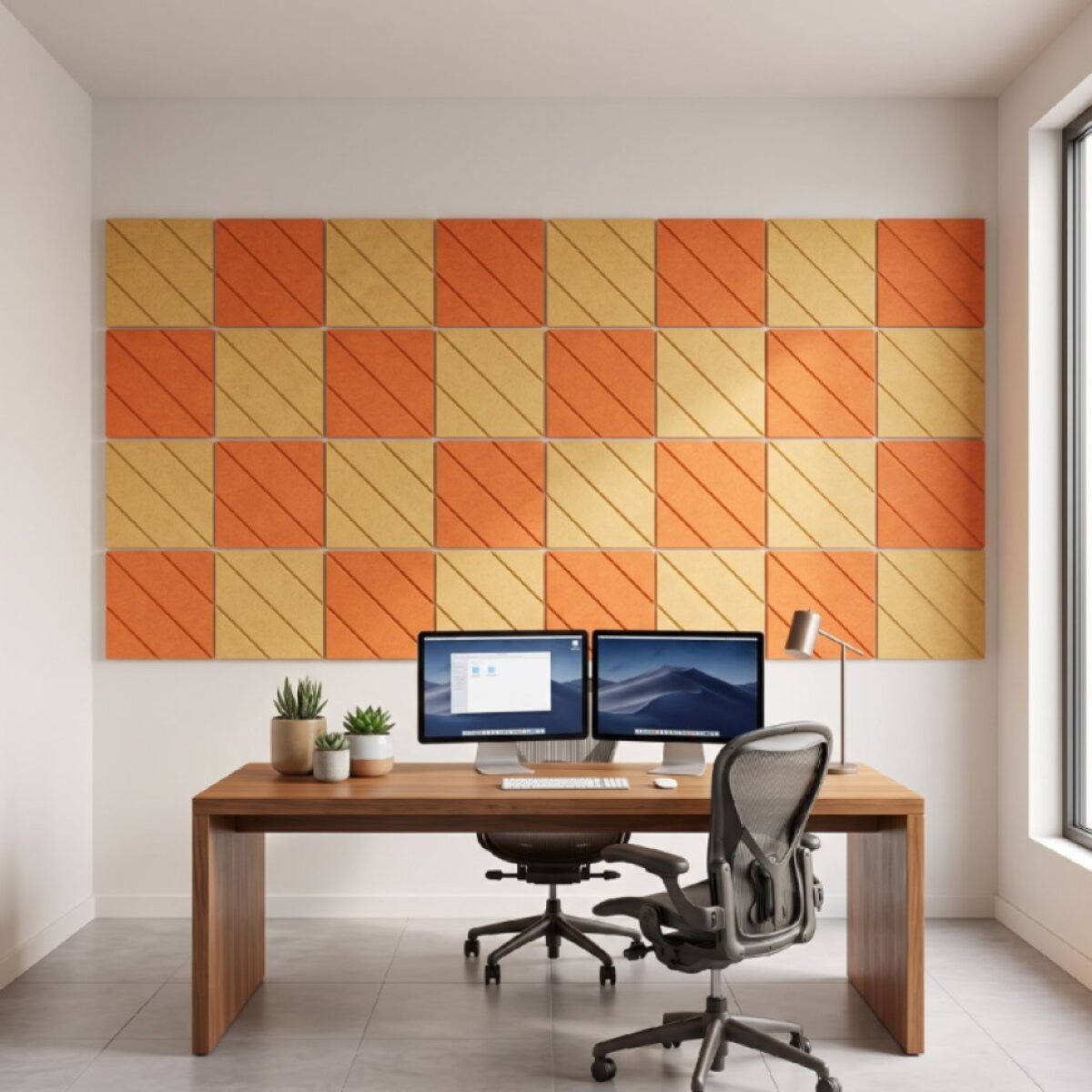 Dekorativní filcový nástěnný panel CROSS DESIGN pomerančová 40x40 cm čtverec - Cena za 2 kusy v balení