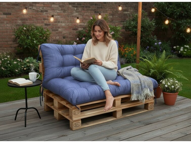 Paletové prošívané sezení DENIM PIETRO SET - sedák 120x80 cm, opěrka 120x40 cm, color 06 světle modrá, Mybesthome