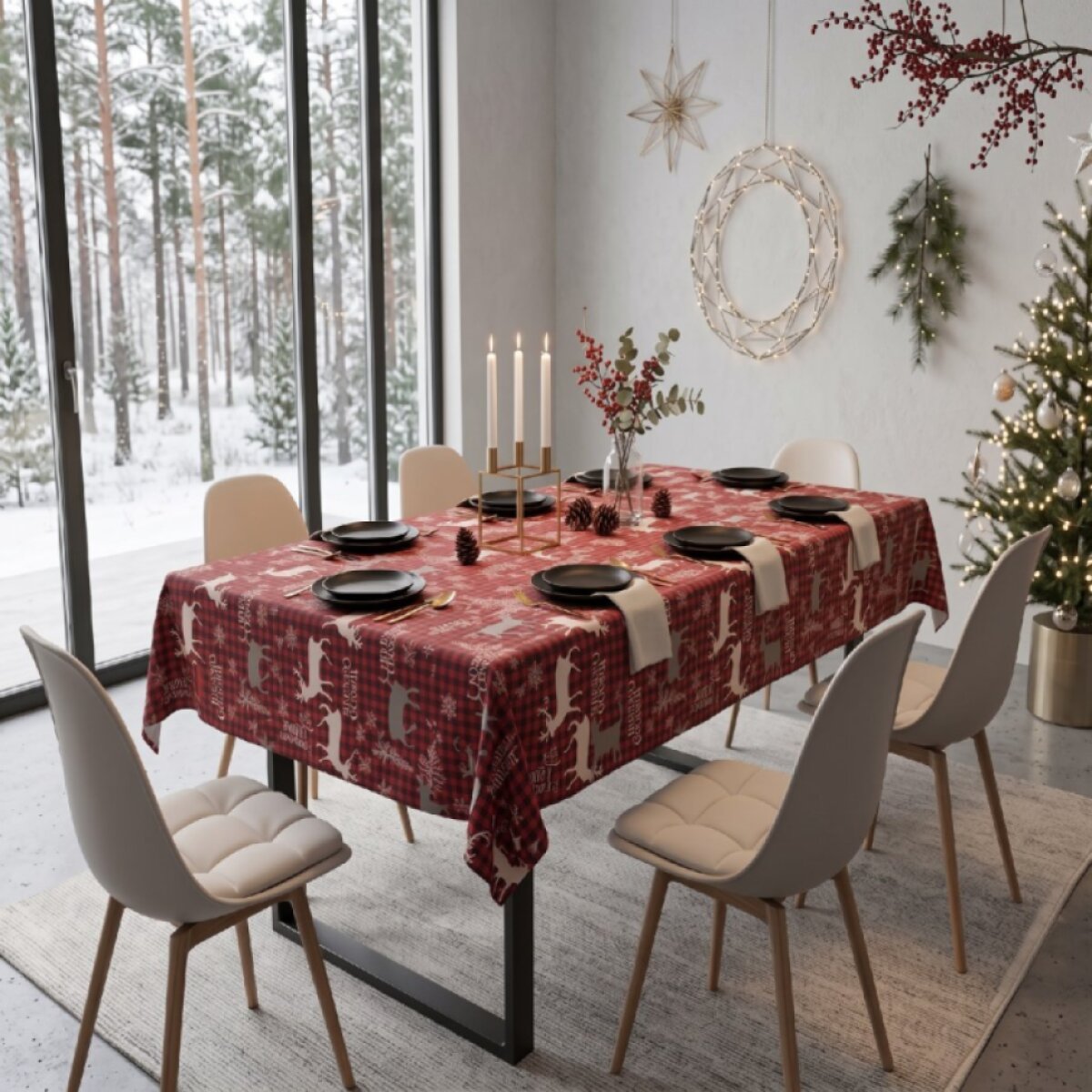 Vánoční ubrus na stůl NATALE MAGIC I. červená motiv C 130x230 cm