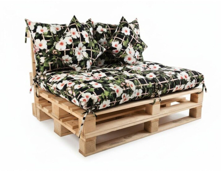 Polstr LUCA vzorovaný SET - DESIGN 72 - sedák 120x80 cm, opěrka 120x40 cm, 2x polštáře 30x30 cm, paletové prošívané sezení Mybesthome