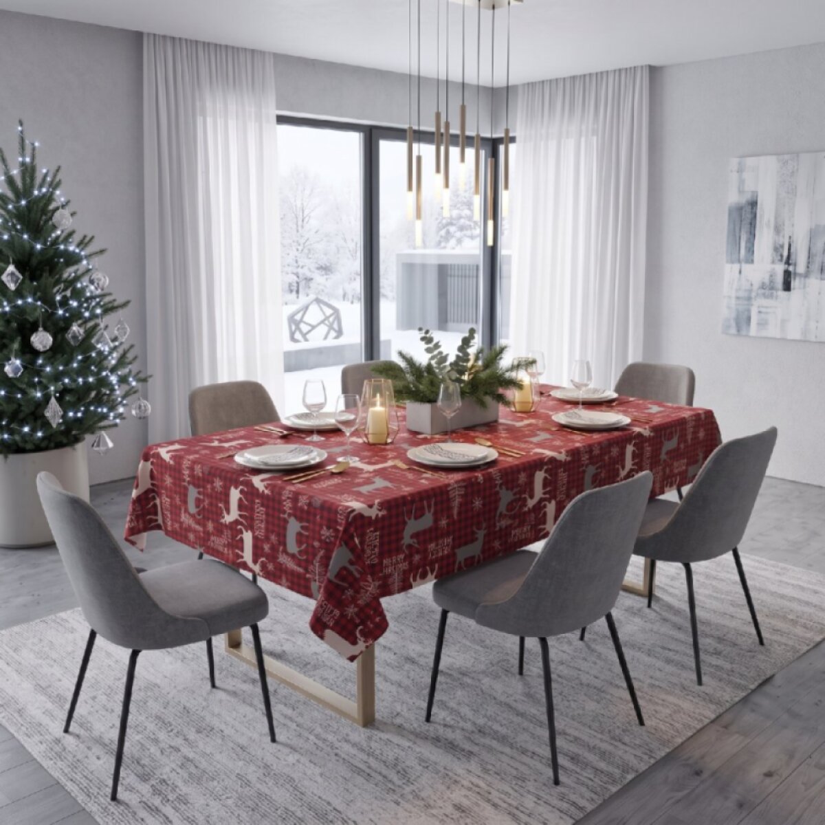 Vánoční ubrus na stůl NATALE MAGIC II. červená motiv C 130x170 cm