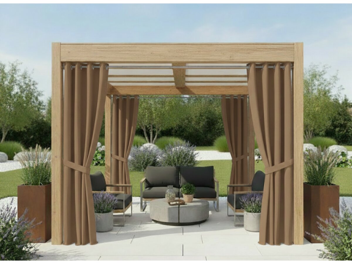 Venkovní zahradní závěs s kroužky GARDENIA RING tmavě béžová, šířka 140 cm výška různé rozměry Mybesthome