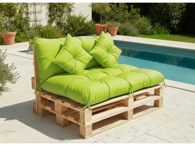 Polstr CARLOS color 19 limonka, sedák 120x80 cm, opěrka 120x40 cm, paletové prošívané sezení Mybesthome