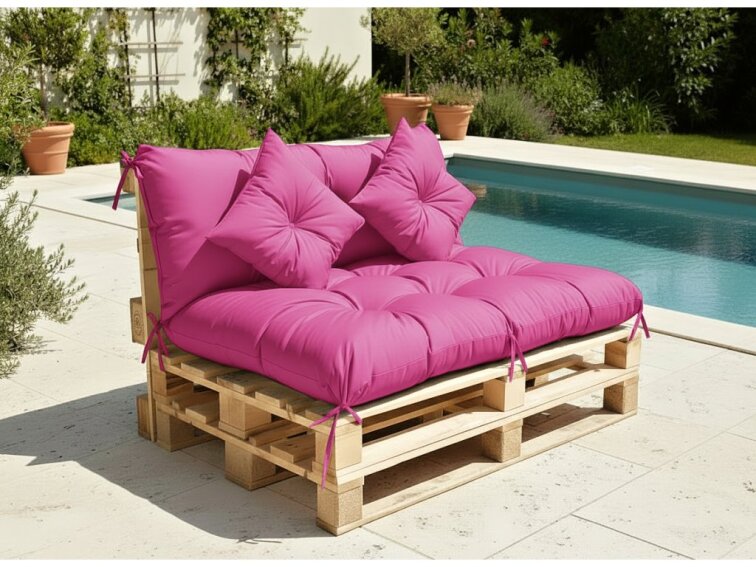 Polstr CARLOS color 36 tmavě růžová, sedák 120x80 cm, opěrka 120x40 cm, paletové prošívané sezení Mybesthome