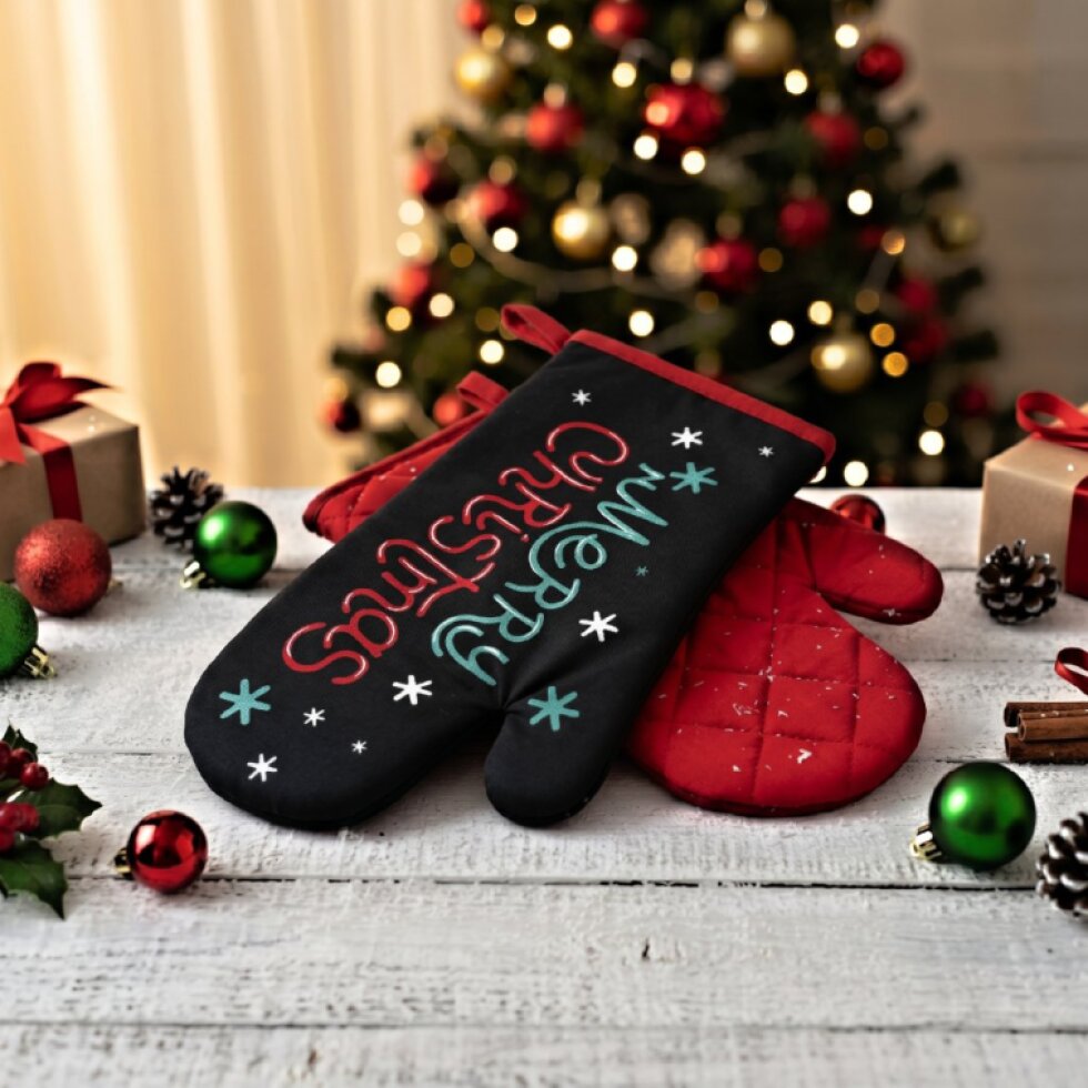 Vánoční kuchyňské rukavice CHRISTMASSY MERRY 18x30 cm – 2 ks