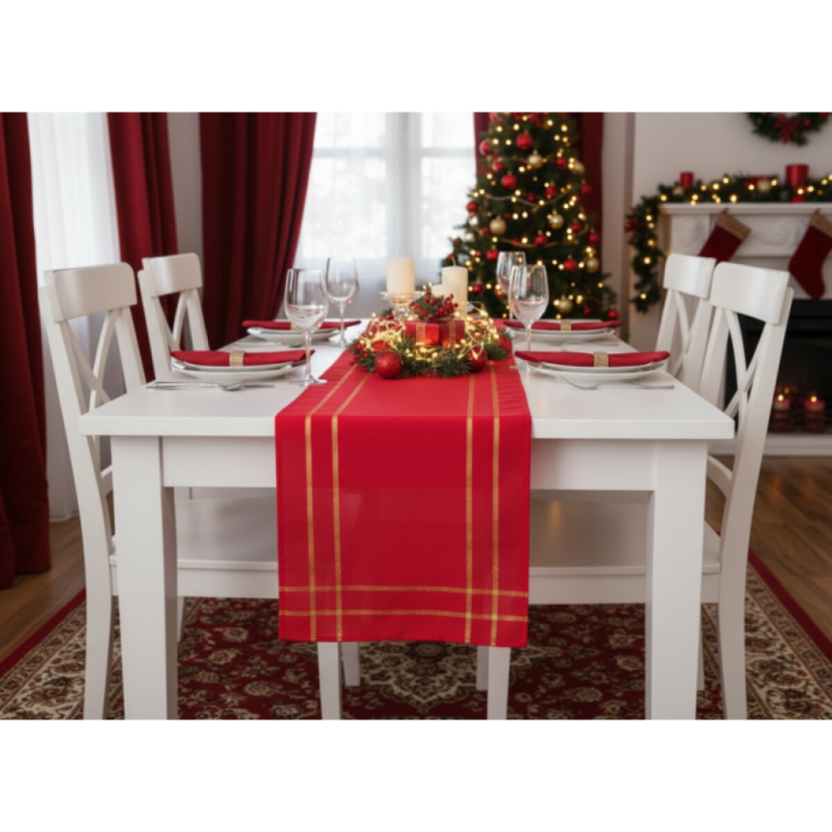 Vánoční běhoun na stůl CHRISTMASSY červená/zlatá 40x140 cm