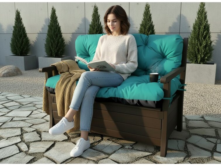 Prošívané sezení JONAS color 51 TYRKYSOVÁ různé rozměry, polstr na zahradní lavici - sedák s opěrkou, Mybesthome